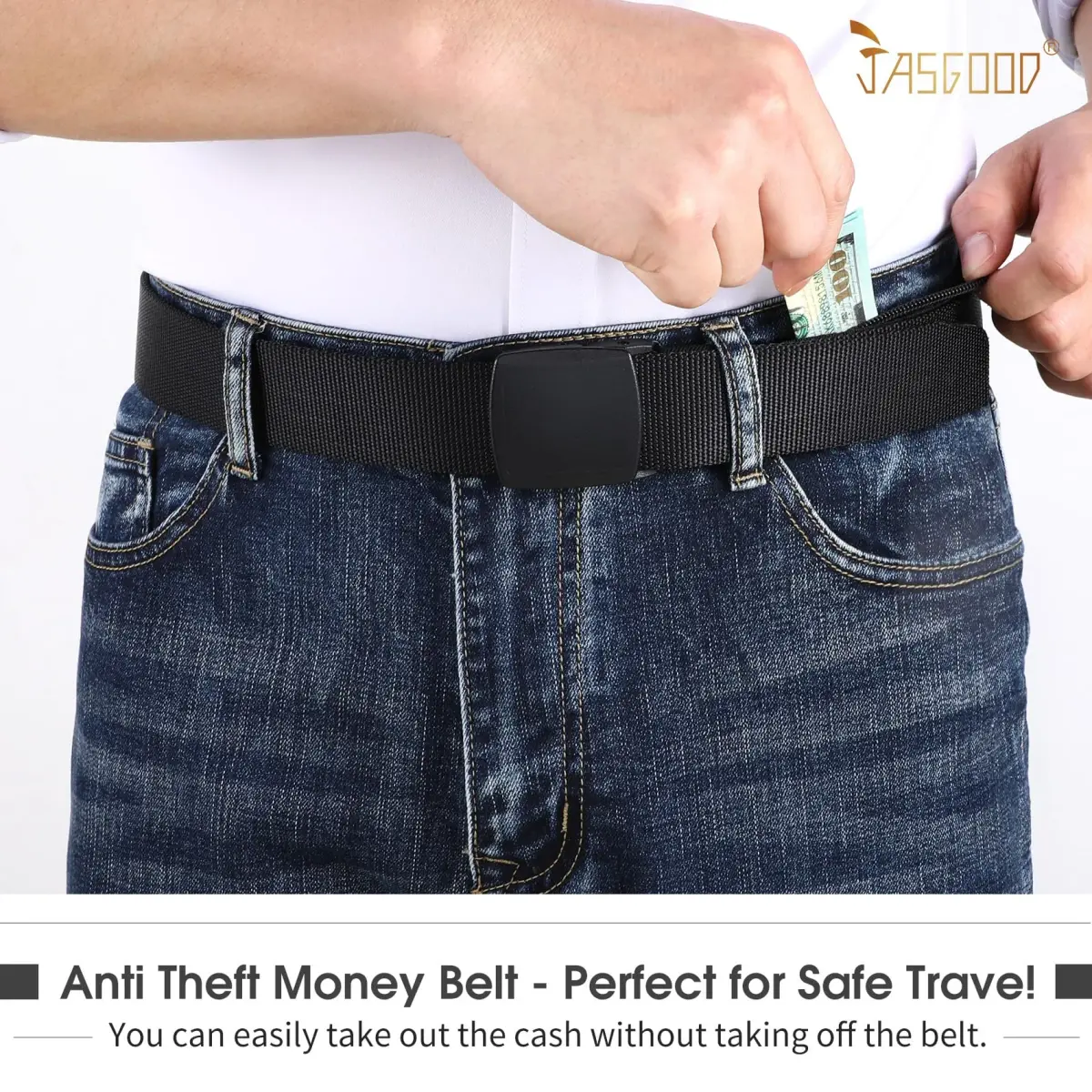 JASGOOD Black Travel Security Money Belt with Hidden Pocket - Fits Pant Sizes 44-50" - view 3