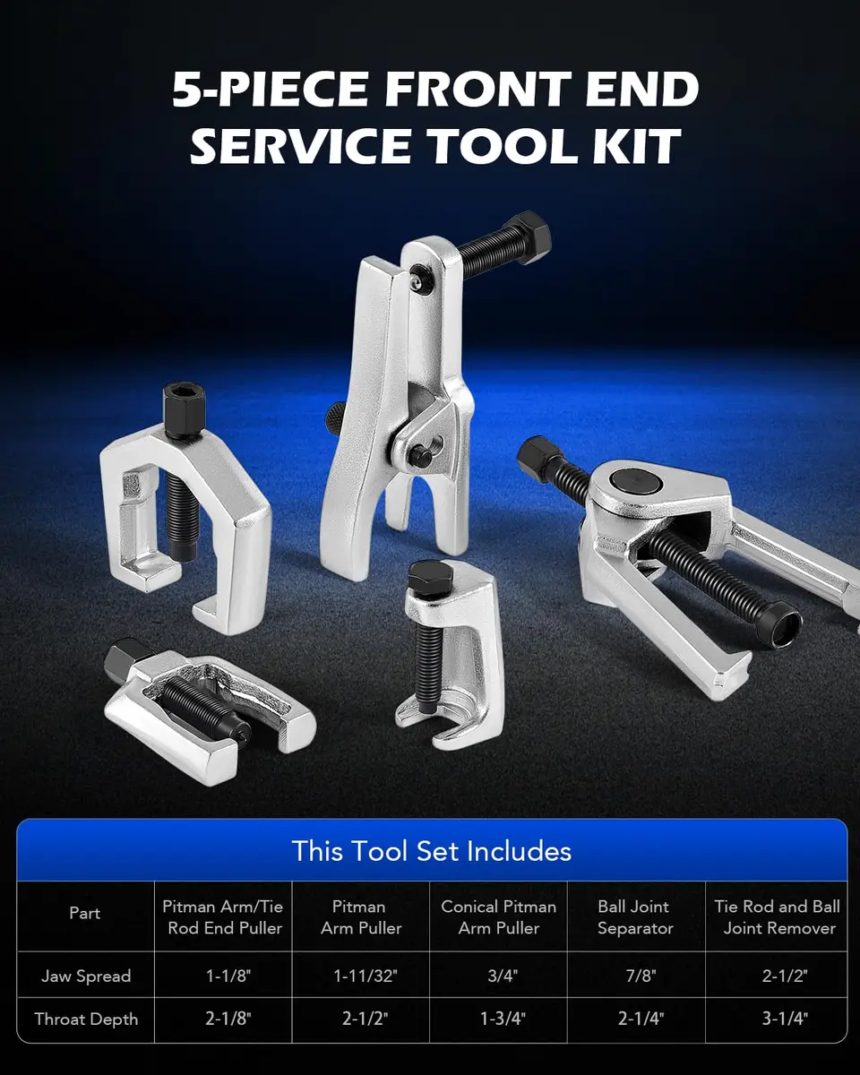 Orion Motor Tech Ball Joint Separator, Tie Rod End Tool Set, Pitman Arm Puller | Heavy-Duty Alloy, 5 Tools, Portable Case - view 2