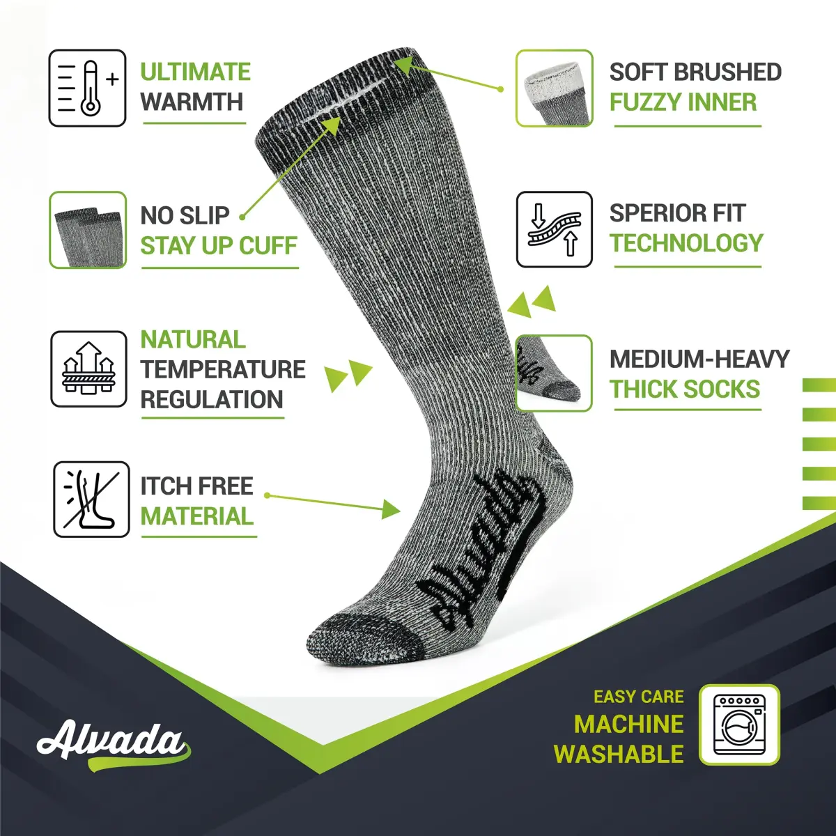 Alvada Merino Wool Hiking Socks Thermal Warm Crew Winter Boot Sock 3 Pairs SM - view 2