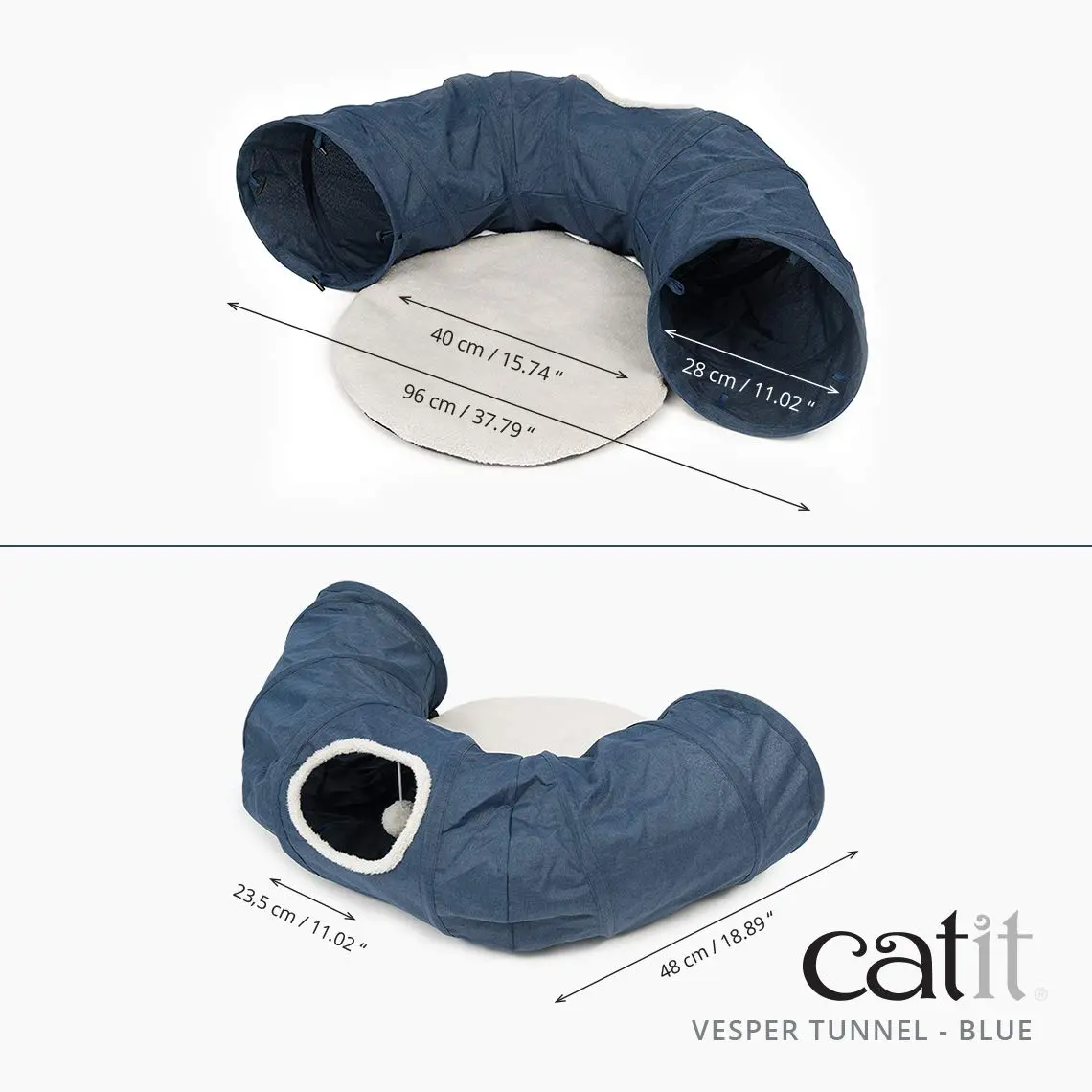 Catit Vesper Cat Tunnel, Cat Toy, Blue, 41995 | Collapsible, Washable & Snag-Resistant - view 5