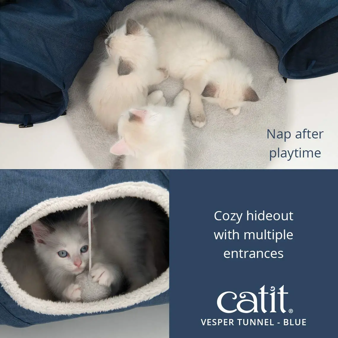 Catit Vesper Cat Tunnel, Cat Toy, Blue, 41995 | Collapsible, Washable & Snag-Resistant - view 3