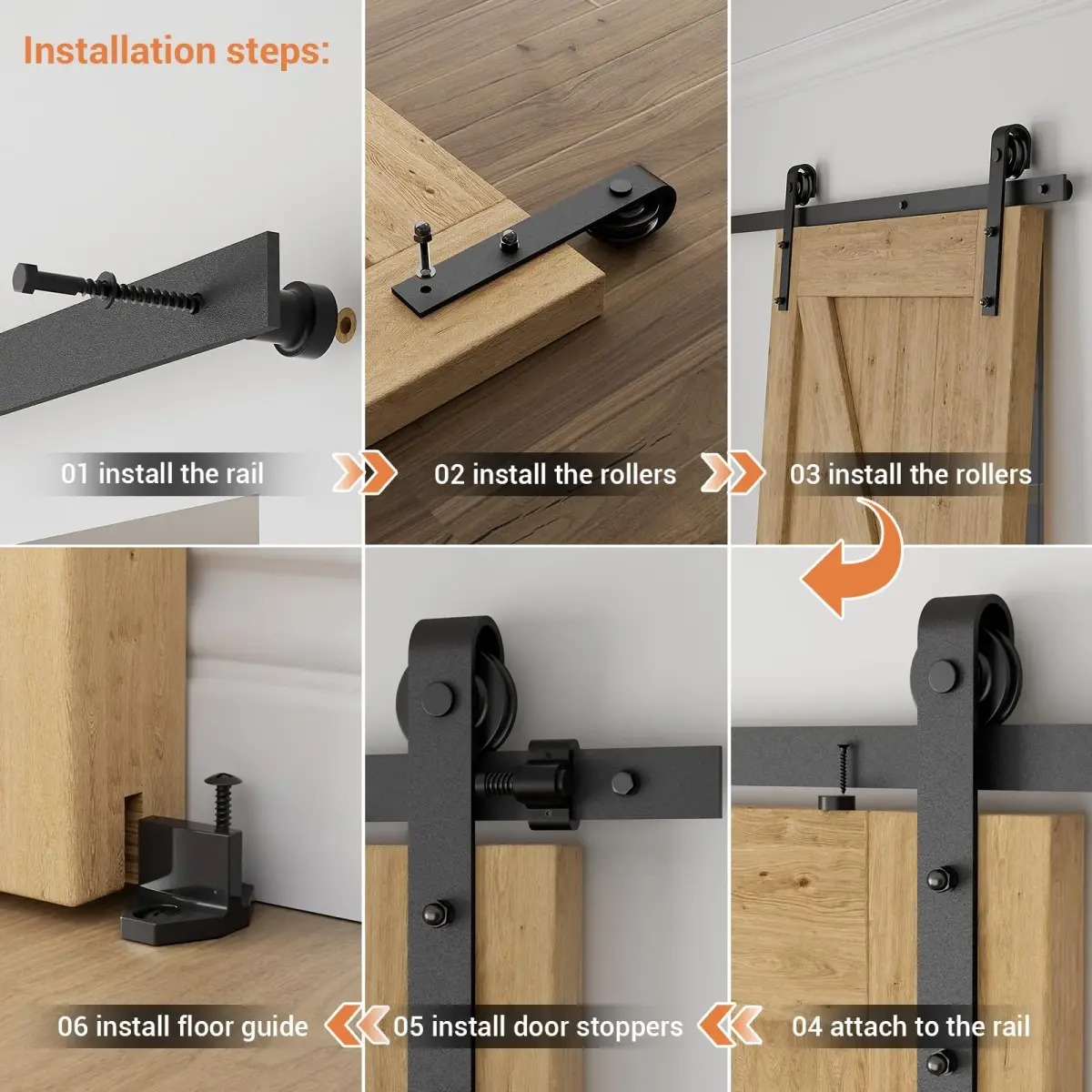 CCJH 5.5FT Sliding Barn Door Hardware Kit for Single Wooden Door | Heavy Duty Steel Track System - view 8