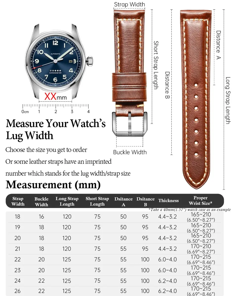 REZERO Leather Watch Bands Thickened Vintage Strap | Elegant Oil-Waxed Leather (20mm) - view 3