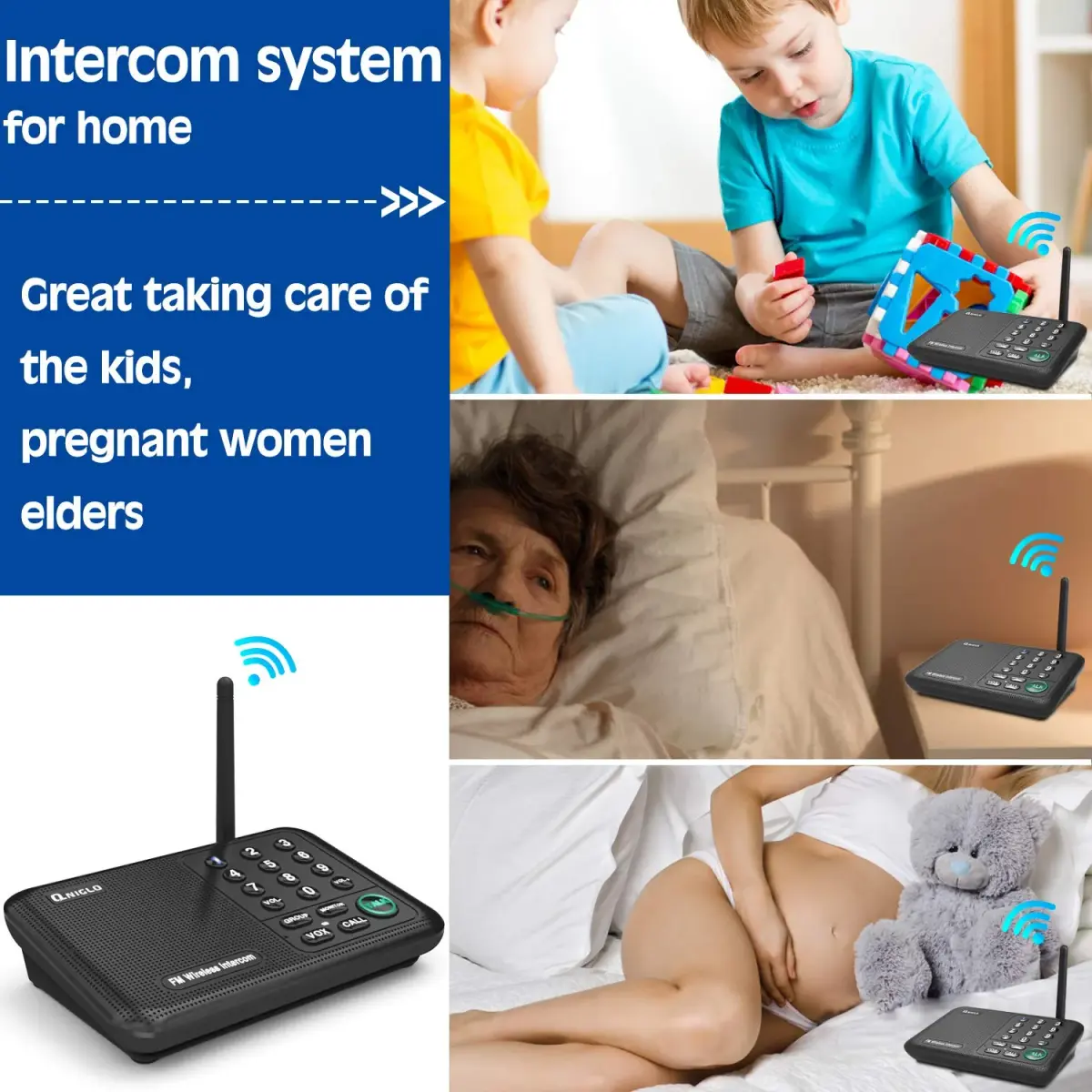 QNIGLO Wireless Intercom System 3 Stations | 5280ft Long Range, 10 Channels, VOX Hands-Free - view 3
