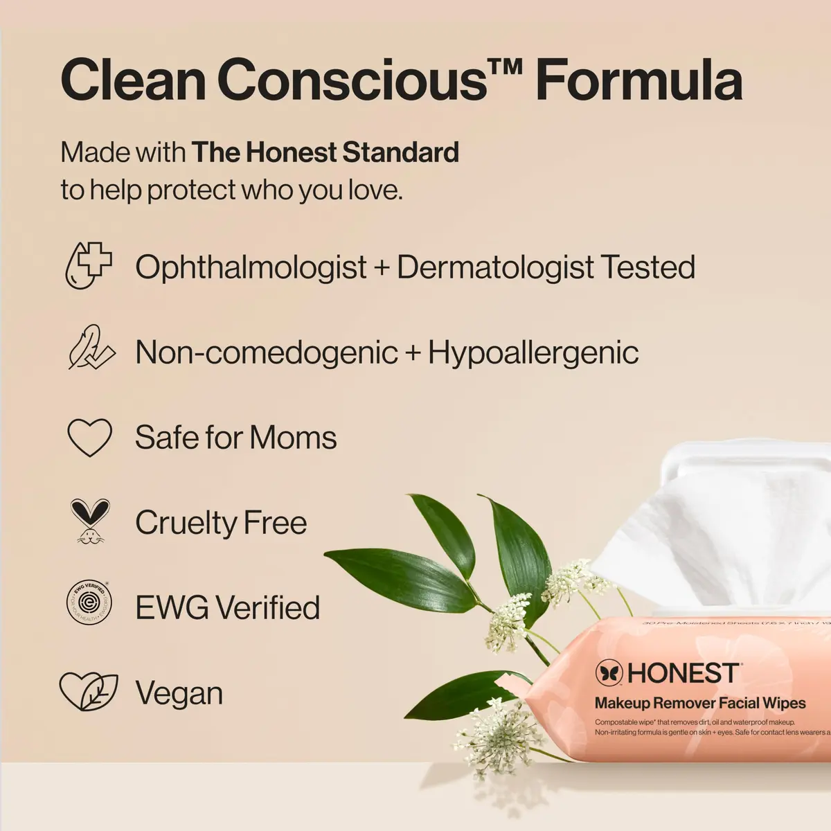 Honest Beauty Cleansing Makeup Remover Facial Wipes, Fragrance-Free, 30ct | Gentle, Hypoallergenic, Waterproof Makeup Removal - view 5