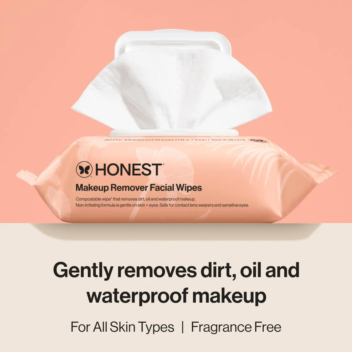 Honest Beauty Cleansing Makeup Remover Facial Wipes, Fragrance-Free, 30ct | Gentle, Hypoallergenic, Waterproof Makeup Removal - view 2