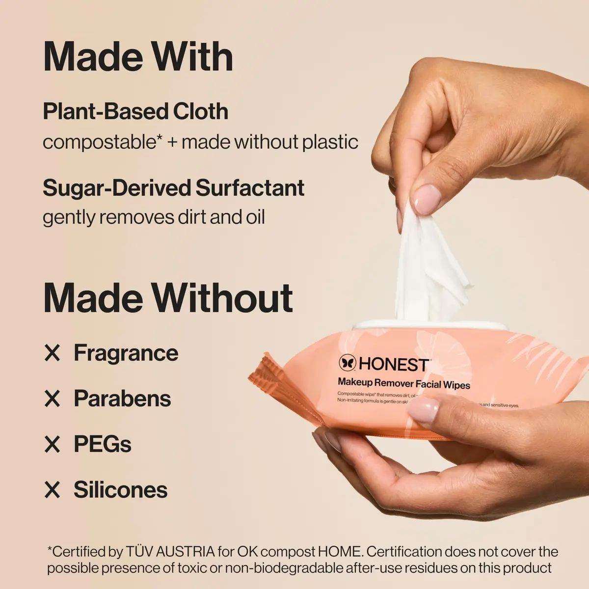 Honest Beauty Cleansing Makeup Remover Facial Wipes, Fragrance-Free, 30ct | Gentle, Hypoallergenic, Waterproof Makeup Removal - view 3