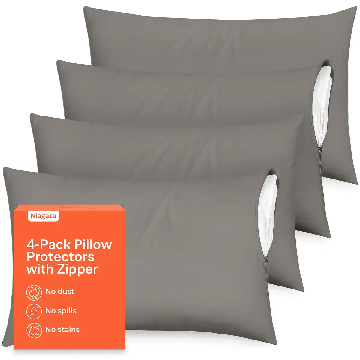 Niagara Sleep Solution Ultra Soft Zippered Pillow Protectors Queen Set of 4 | Breathable Microfiber, Dust & Stain Protection - main product image