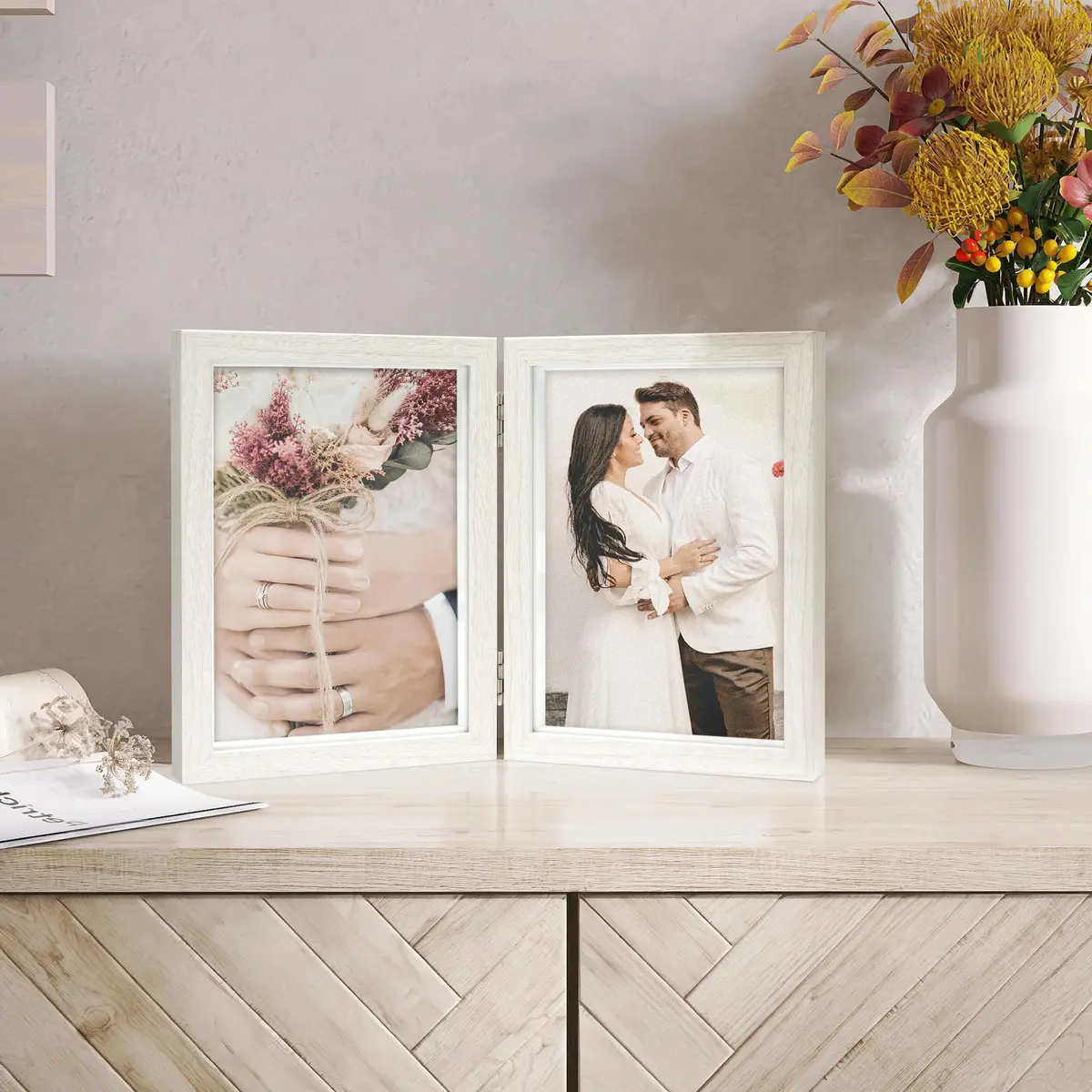 Afuly 5x7 Double Picture Frame White | Wall & Tabletop Display for Home & Office - view 5