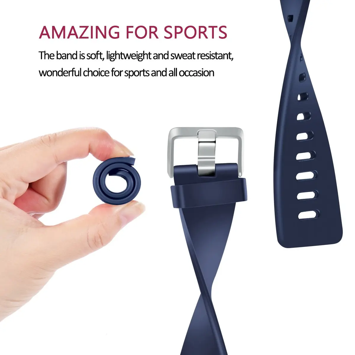Wepro Sport Bands Compatible with Fitbit Versa 2, Versa Lite, Versa 1 Bands - Soft Silicone Replacement Strap for Women Men - Navy Blue, Small (5.5"-7.2") | Adjustable & Sweat-Resistant - view 4