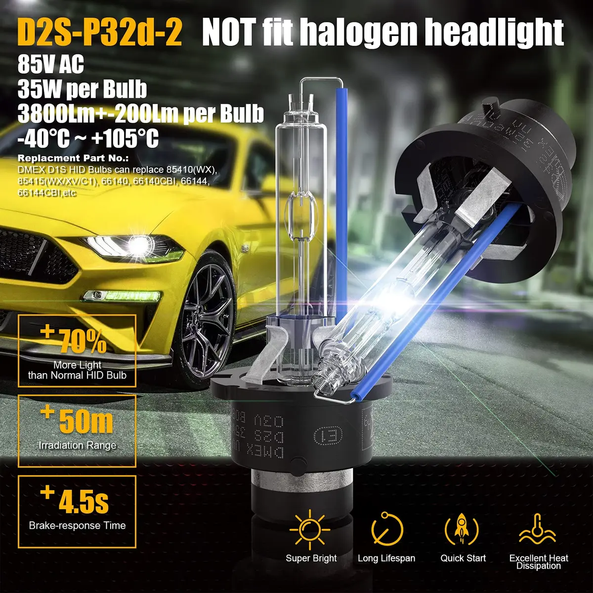 DMEX D2S HID Headlight Bulbs 6000K Cool White | 35W Xenon Replacement Pack of 2 - view 3
