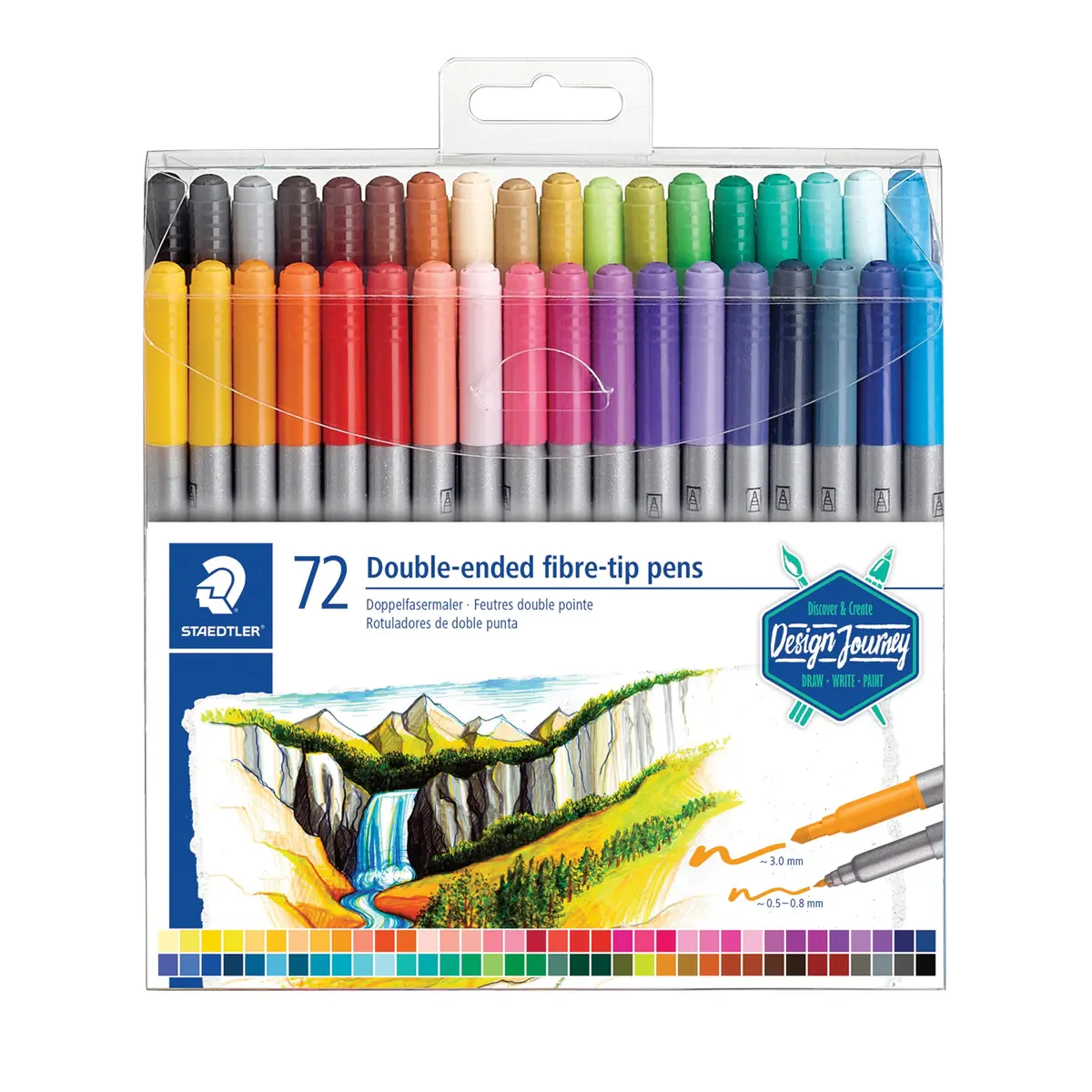 STAEDTLER 3200 TB72 Design Journey Double-Ended Fibre-Tip Pens with Two Nibs - Narrow and Wide, Pack of 72 | Versatile Creative Tool - main product image