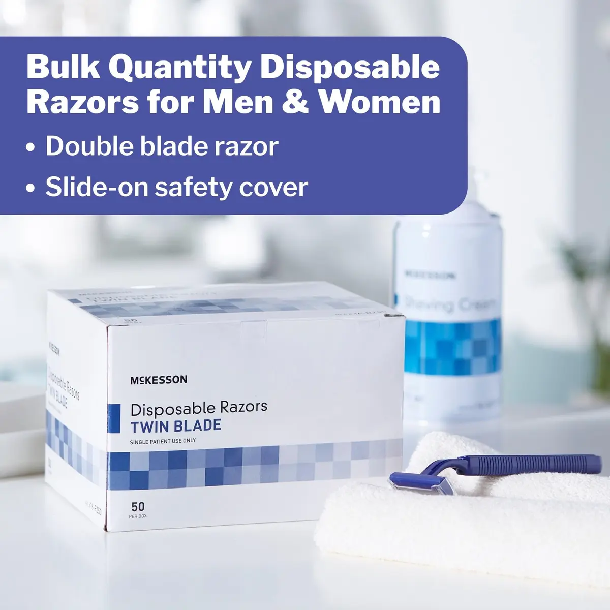 McKesson Disposable Razors, Blue, Stainless Steel, 50 Count | Safe, Hygienic & Travel Ready (70-120 chars) - view 5