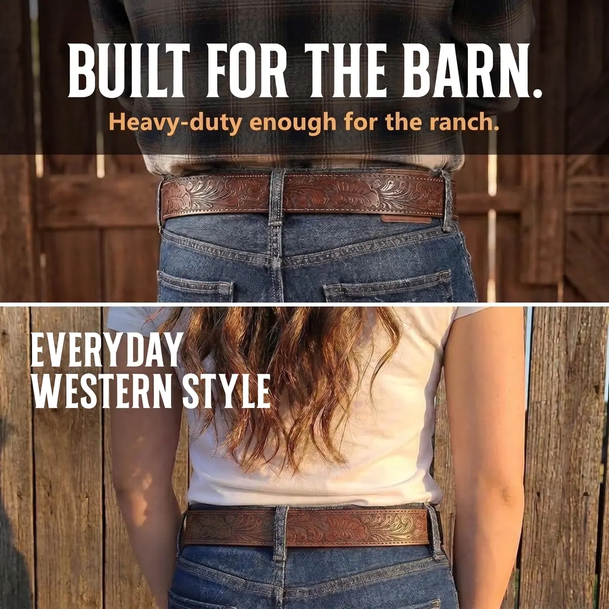 BC Belts Western Leather Belt Strap 1.5” Wide Embossed Scrollwork Brown XXL | Classic Western Style - view 3