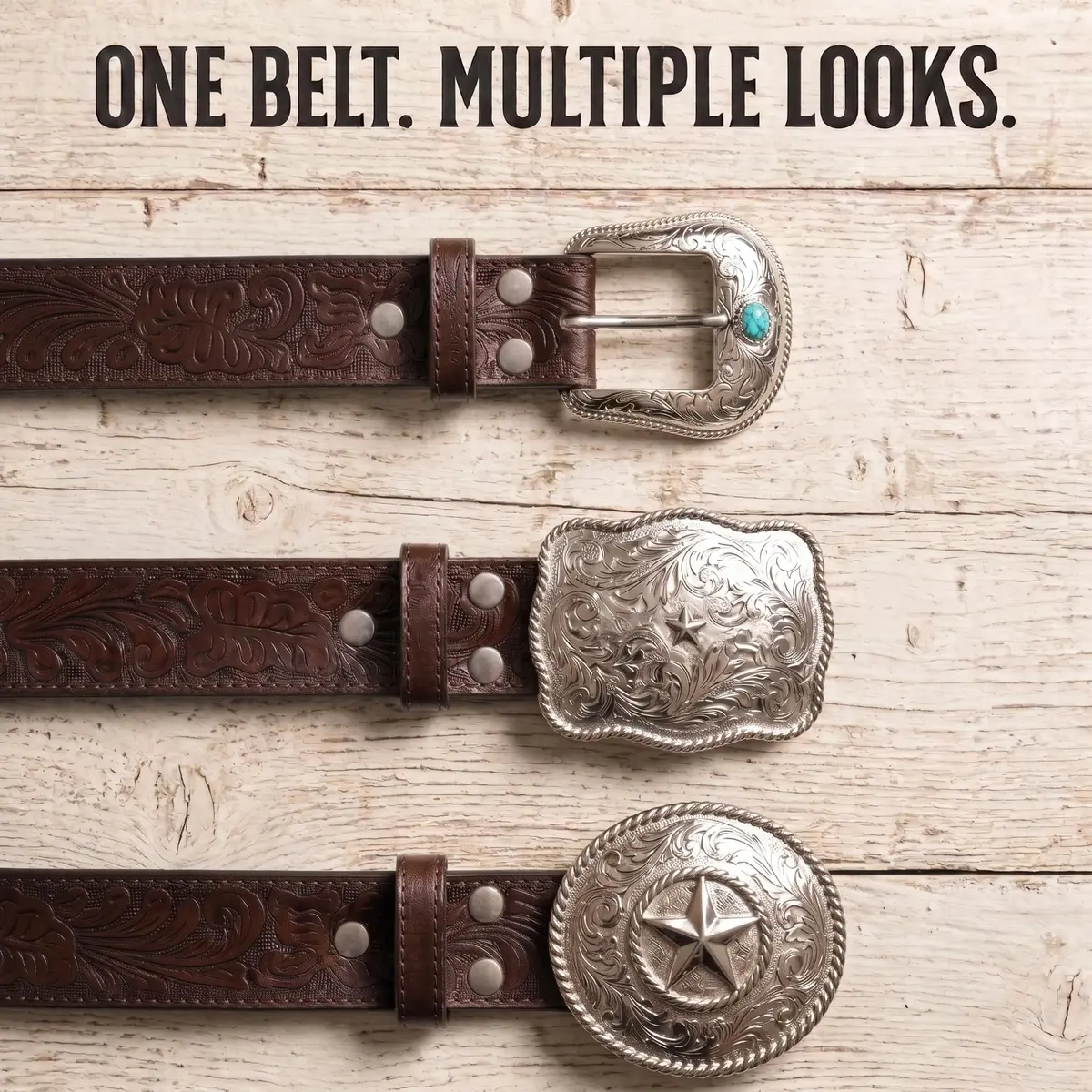 BC Belts Western Leather Belt Strap 1.5” Wide Embossed Scrollwork Brown XXL | Classic Western Style - view 4