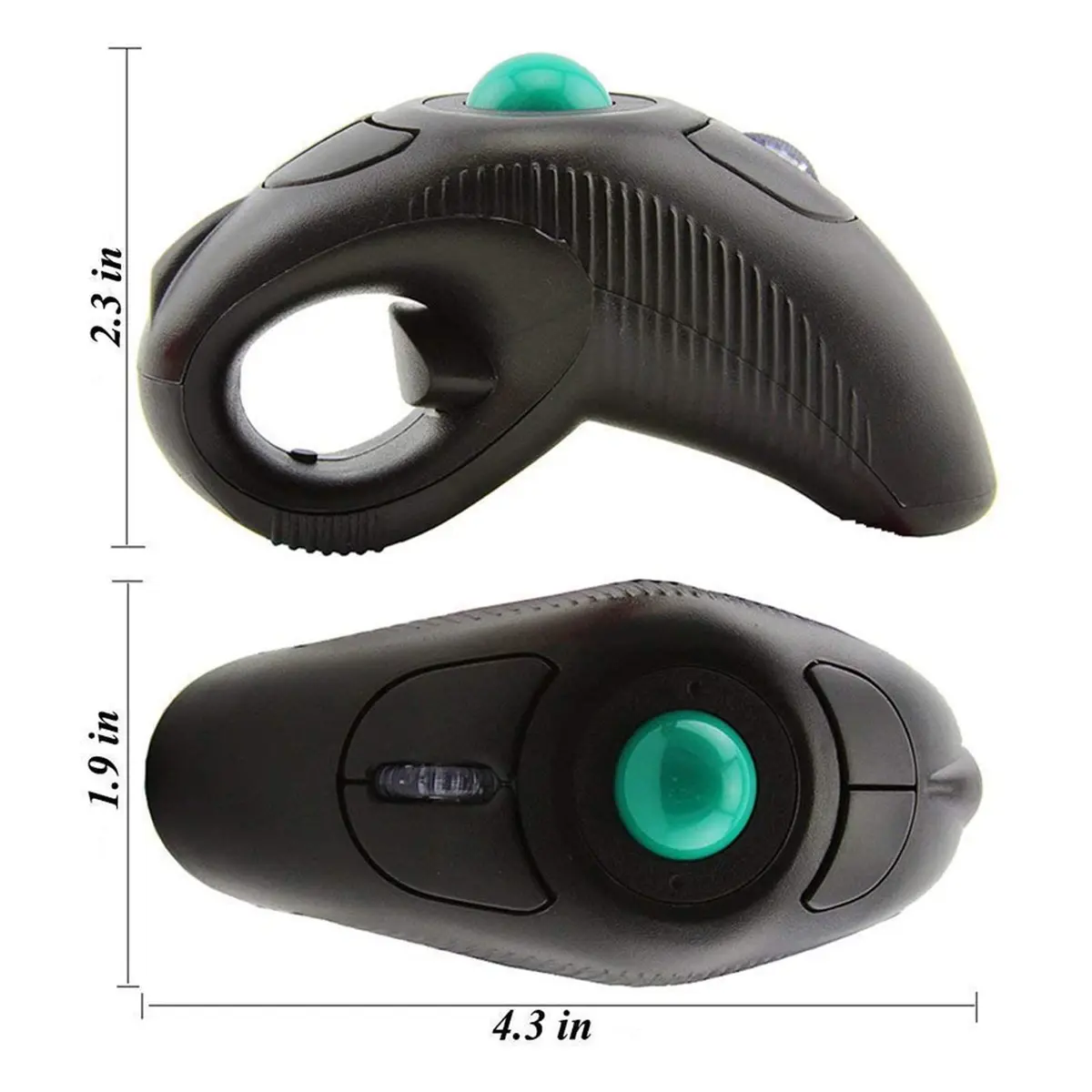 EIGIIS Wireless 2.4G USB Ergonomic Trackball Handheld Finger Mouse | Ambidextrous, 800/1200/1400/1600 DPI, Black - view 6