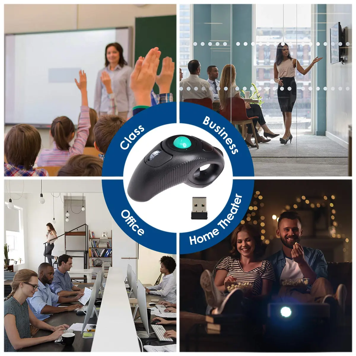 EIGIIS Wireless 2.4G USB Ergonomic Trackball Handheld Finger Mouse | Ambidextrous, 800/1200/1400/1600 DPI, Black - view 2