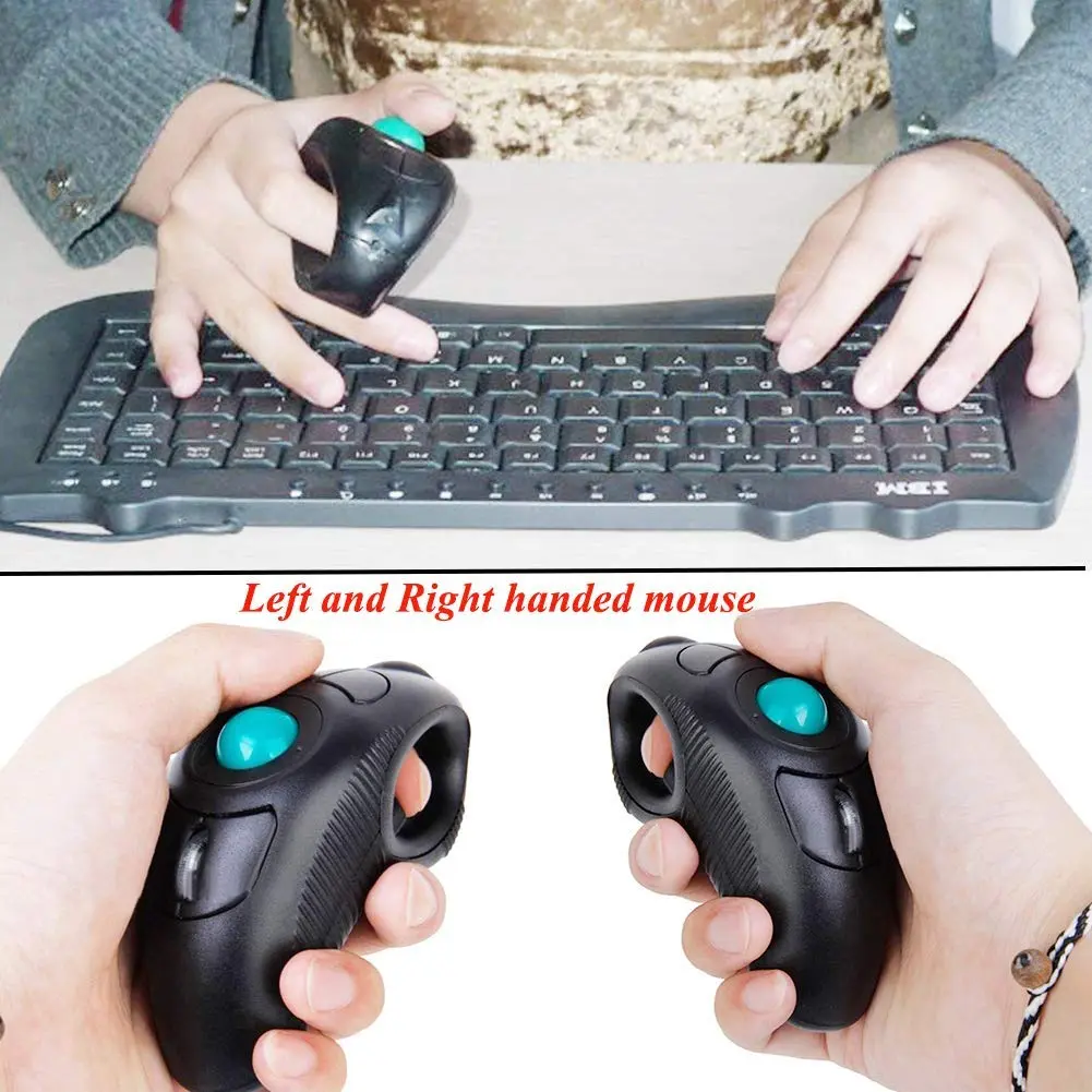 EIGIIS Wireless 2.4G USB Ergonomic Trackball Handheld Finger Mouse | Ambidextrous, 800/1200/1400/1600 DPI, Black - view 3