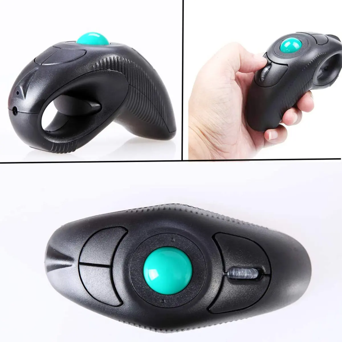 EIGIIS Wireless 2.4G USB Ergonomic Trackball Handheld Finger Mouse | Ambidextrous, 800/1200/1400/1600 DPI, Black - view 4