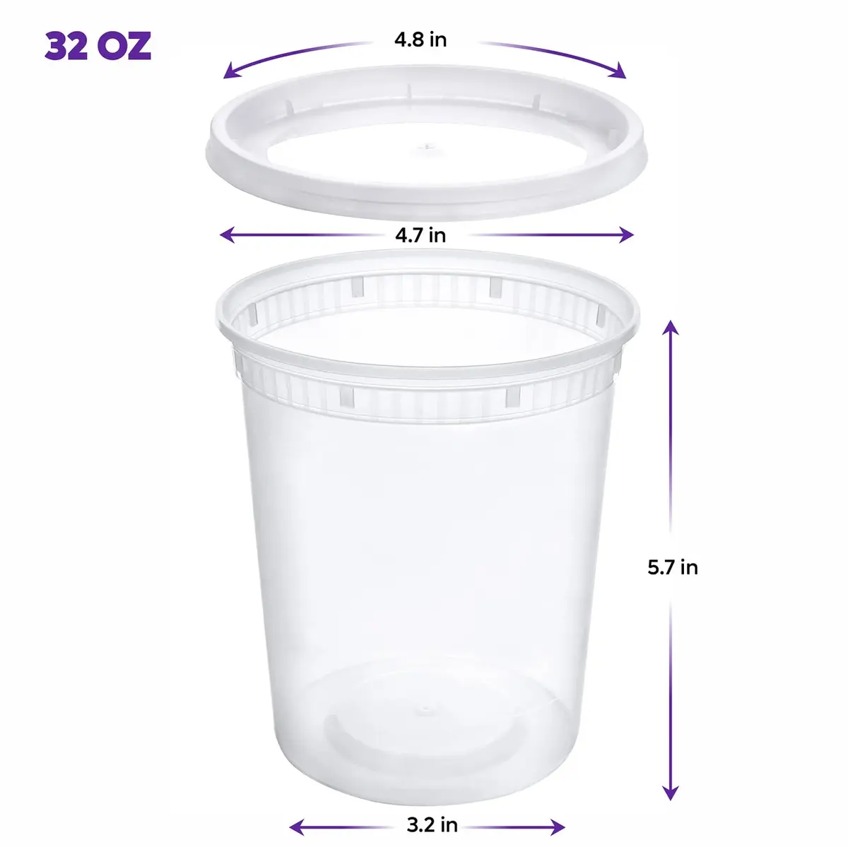 Pantry Value 32 oz (946 ml) Round Food Storage Deli Containers with Lids [24 Sets] | Airtight & Leak-Proof for Meal Prep & Leftovers - view 2