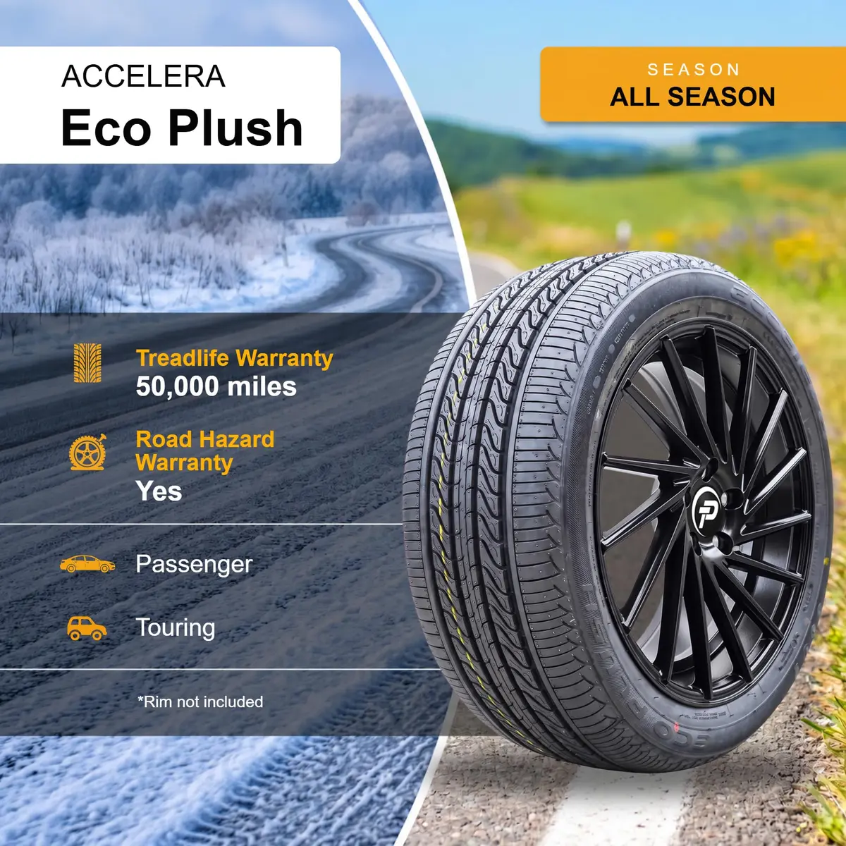 Accelera Eco Plush 185/65R14 86H SL All Season Touring Radial Tire | Reliable Passenger Car Tire - view 4