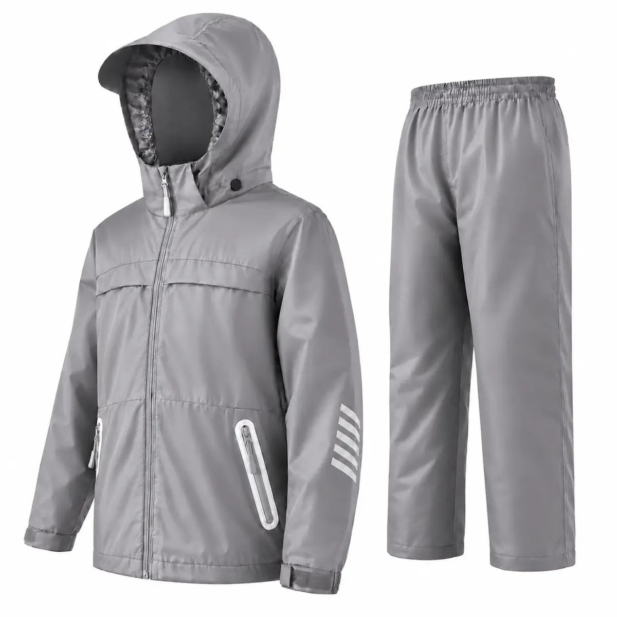 SWISSWELL Kids Rain Gear Youth Boys Rain Jacket Pants Grey 8-10 Yr | Waterproof, Breathable & Reflective - main product image