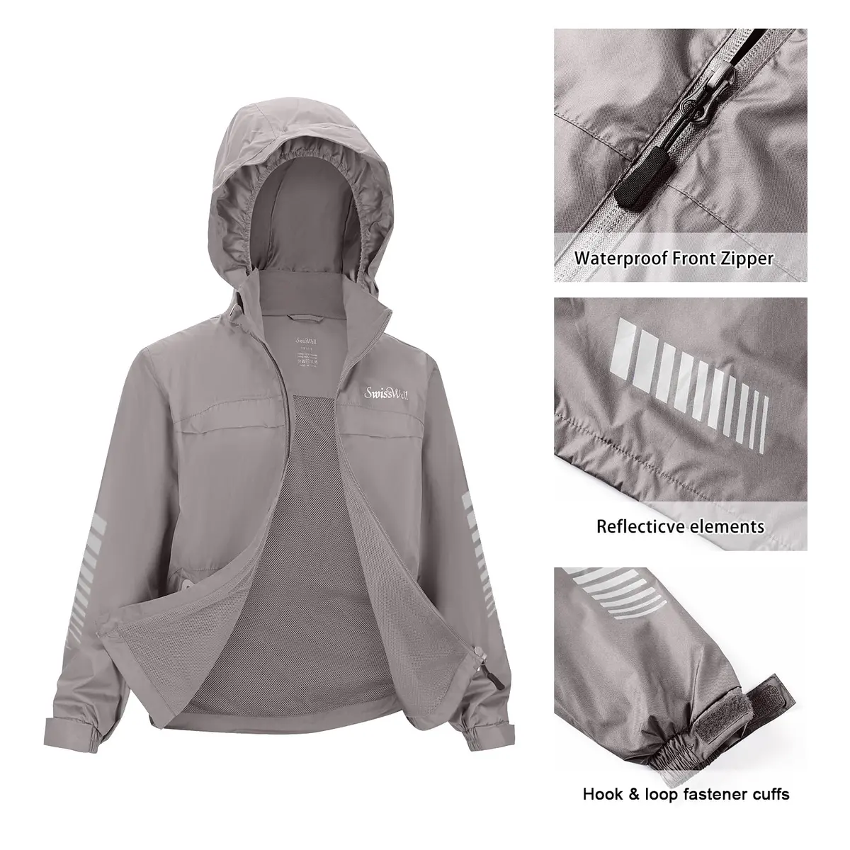 SWISSWELL Kids Rain Gear Youth Boys Rain Jacket Pants Grey 8-10 Yr | Waterproof, Breathable & Reflective - view 3