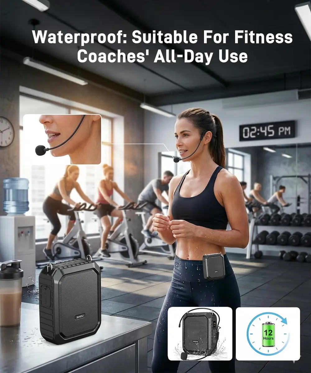 SHIDU Voice Amplifier for Teacher with Portable Microphone Waterproof | 18W Bluetooth Speaker, 4400mAh Battery, IPX5 Waterproof, Microphone Headset - view 5