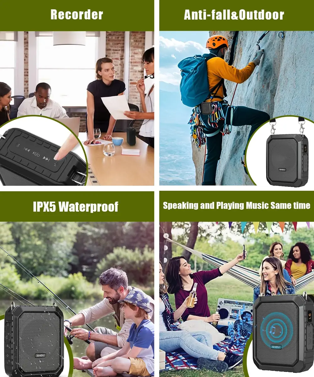 SHIDU Voice Amplifier for Teacher with Portable Microphone Waterproof | 18W Bluetooth Speaker, 4400mAh Battery, IPX5 Waterproof, Microphone Headset - view 7