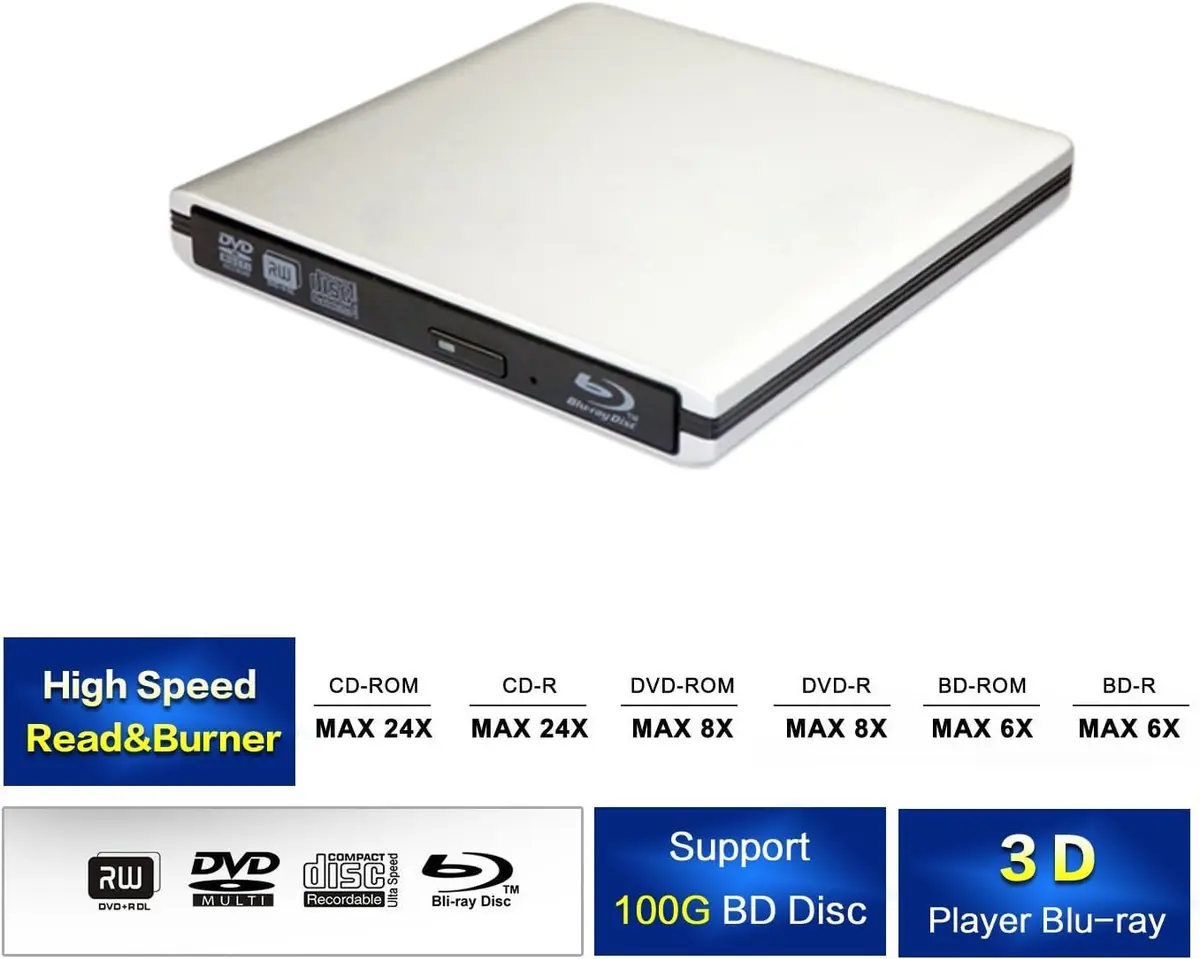 Y-NX Optical Disc Drive USB C & USB 3.0 Blu-ray Player 15x14.2x1.4cm | Supports 3D Blu-ray, DVD & CD (70-120c) - view 2