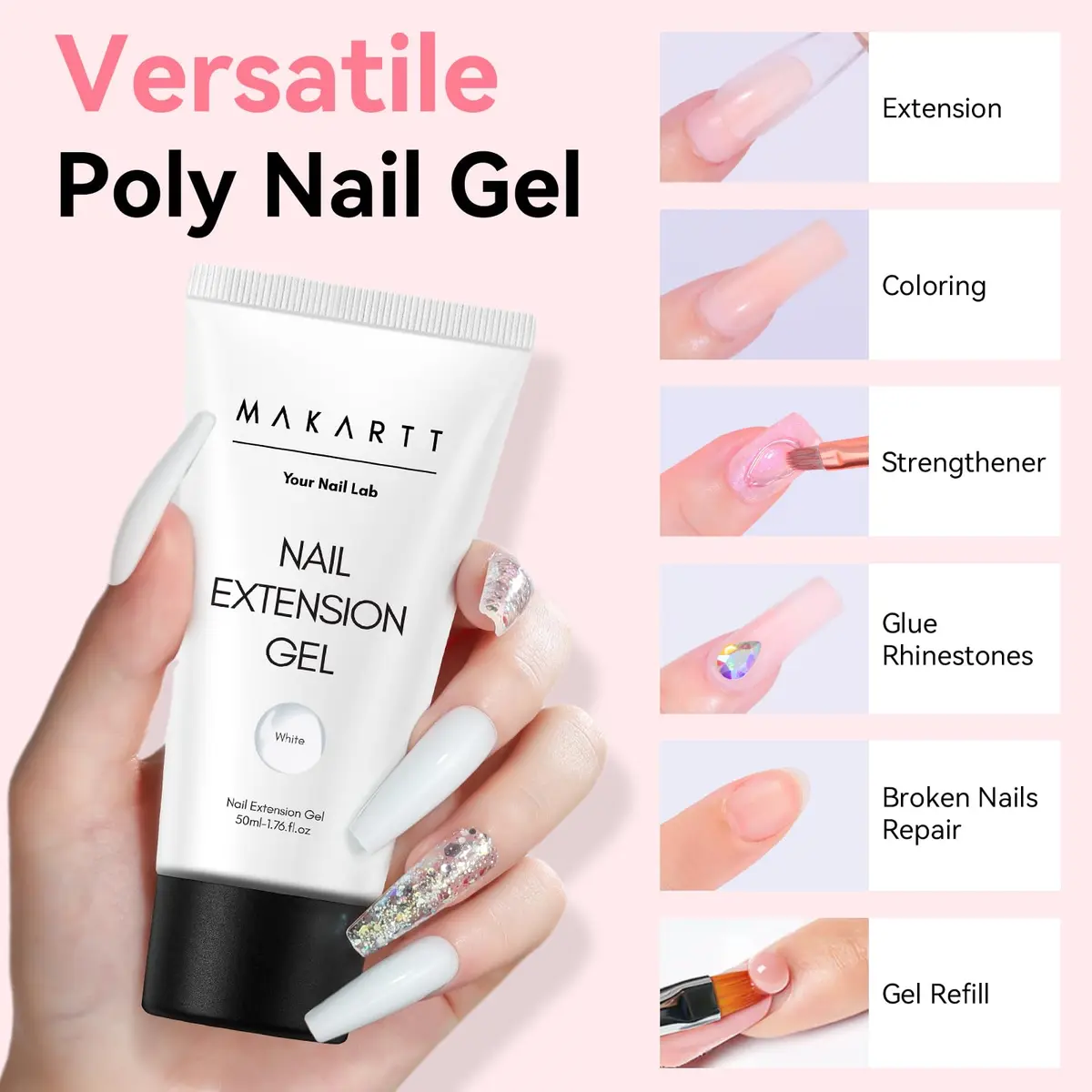 Makartt White Poly Nail Gel 50ML (1.7 Fl Oz) | Professional Gel Builder for Nail Art - view 2