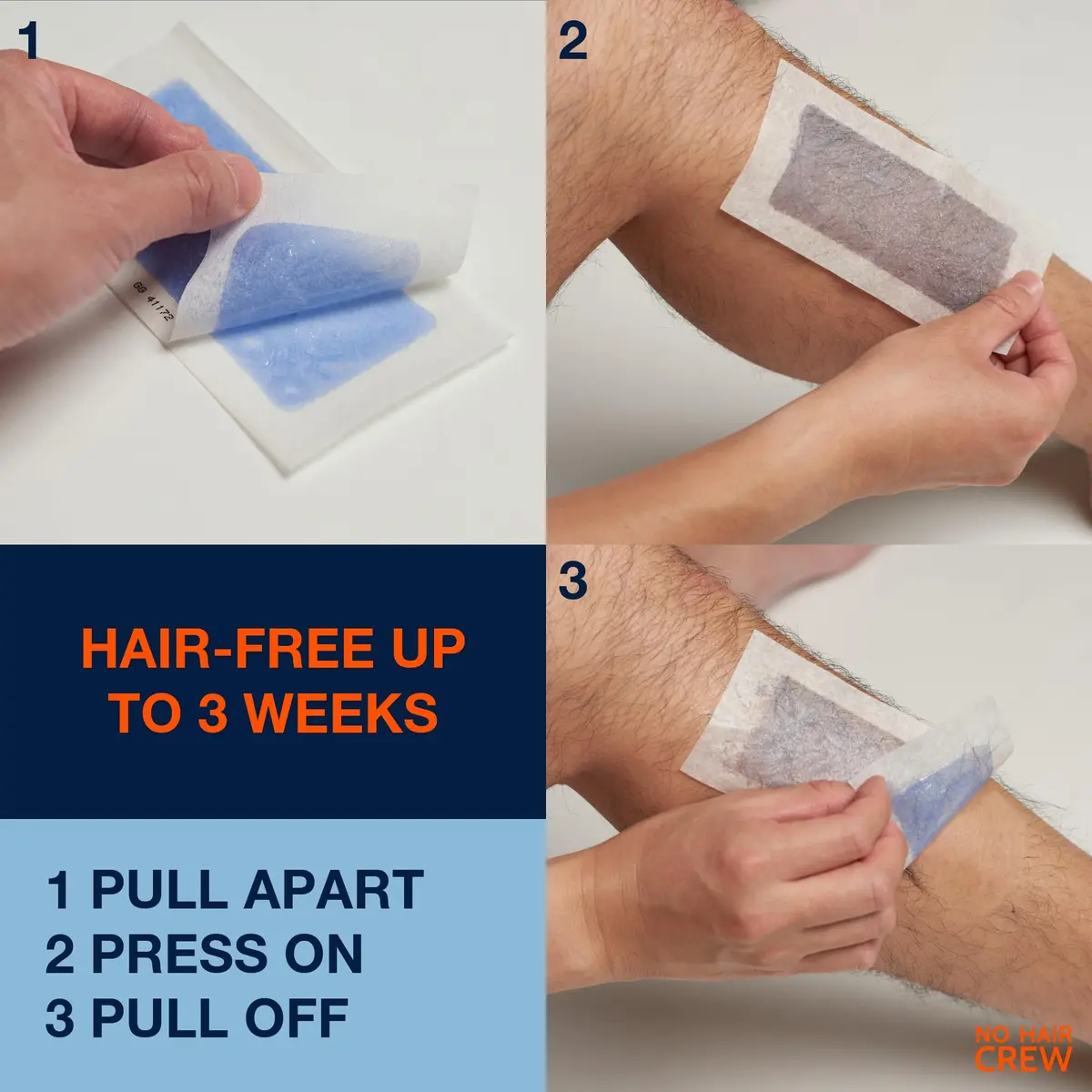 NO HAIR CREW Body Wax Strips – High Performance Wax Strips Made for Men, 20 strips & 4 soothing cleansing wipes | Long-lasting, effective hair removal - view 4