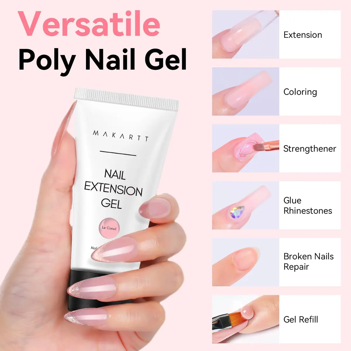 Makartt Poly Nail Gel 50ML Natural Pink Gel Builder | Thick Formula for Easy Sculpting - view 2