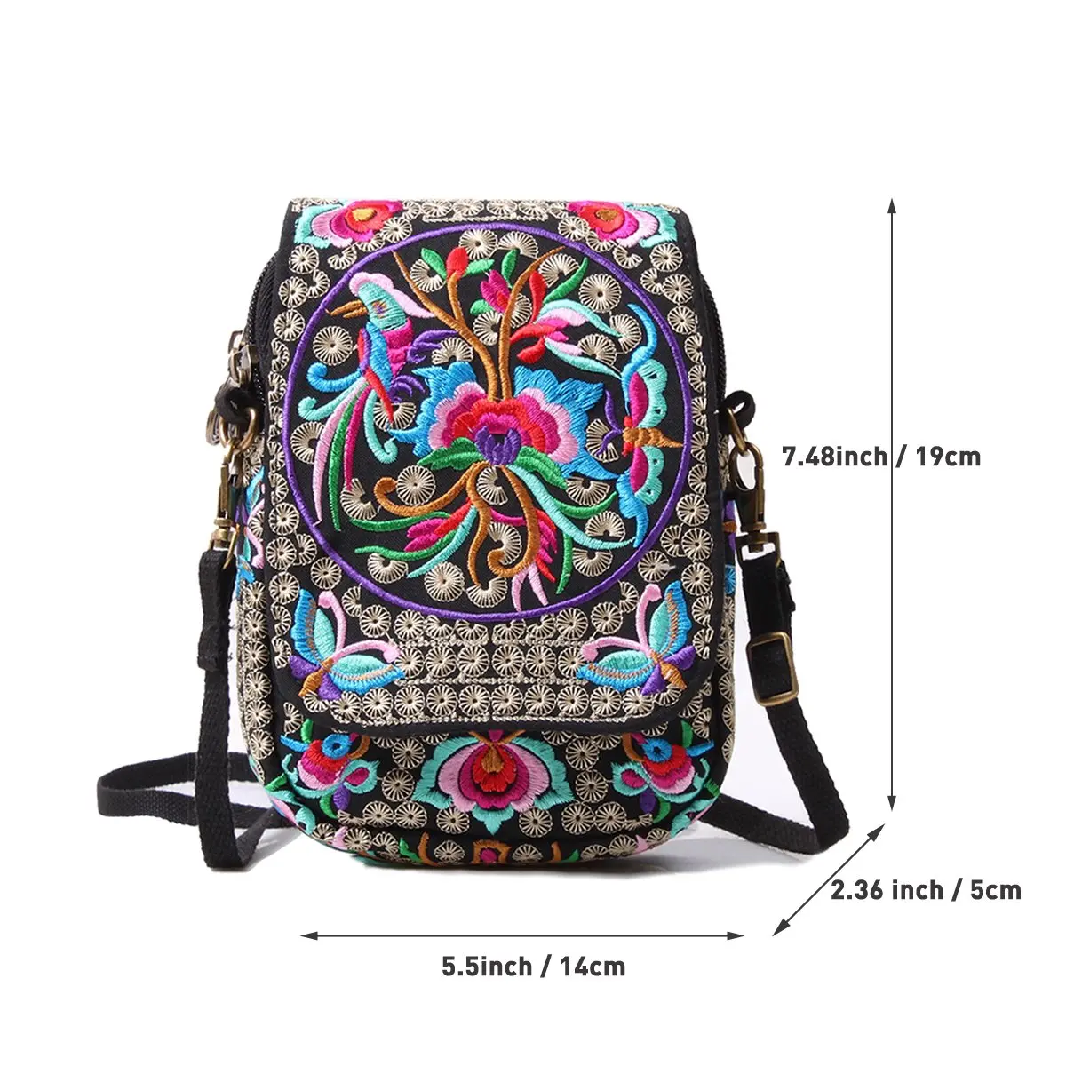 SILKAREA Embroidered Crossbody Bag for Women | Mini Handbag with Adjustable Strap (7.4 in) | Stylish Canvas Wallet - view 4