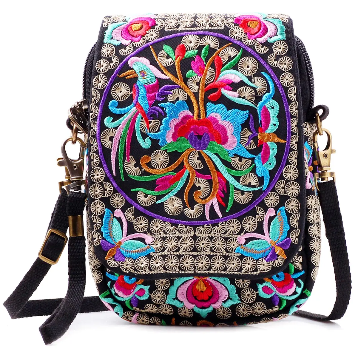 SILKAREA Embroidered Crossbody Bag for Women | Mini Handbag with Adjustable Strap (7.4 in) | Stylish Canvas Wallet - main product image