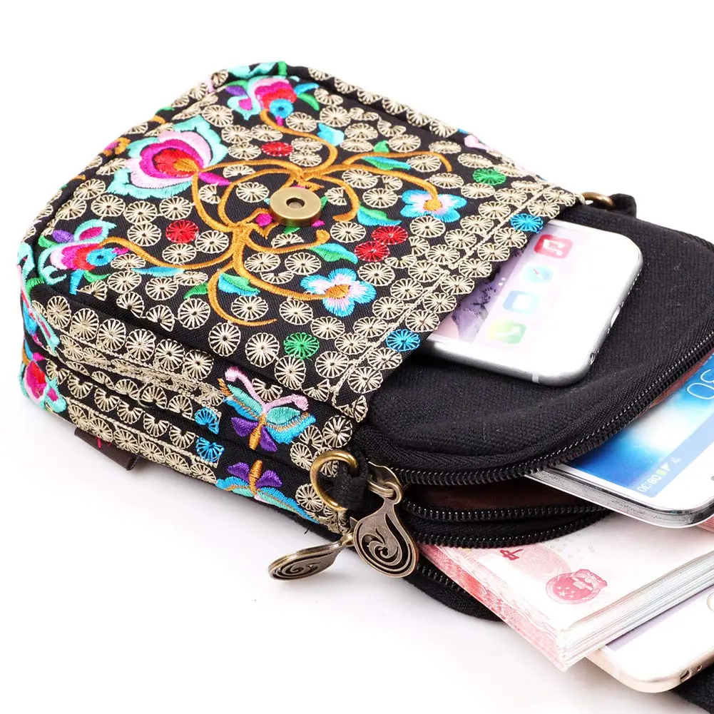 SILKAREA Embroidered Crossbody Bag for Women | Mini Handbag with Adjustable Strap (7.4 in) | Stylish Canvas Wallet - view 8
