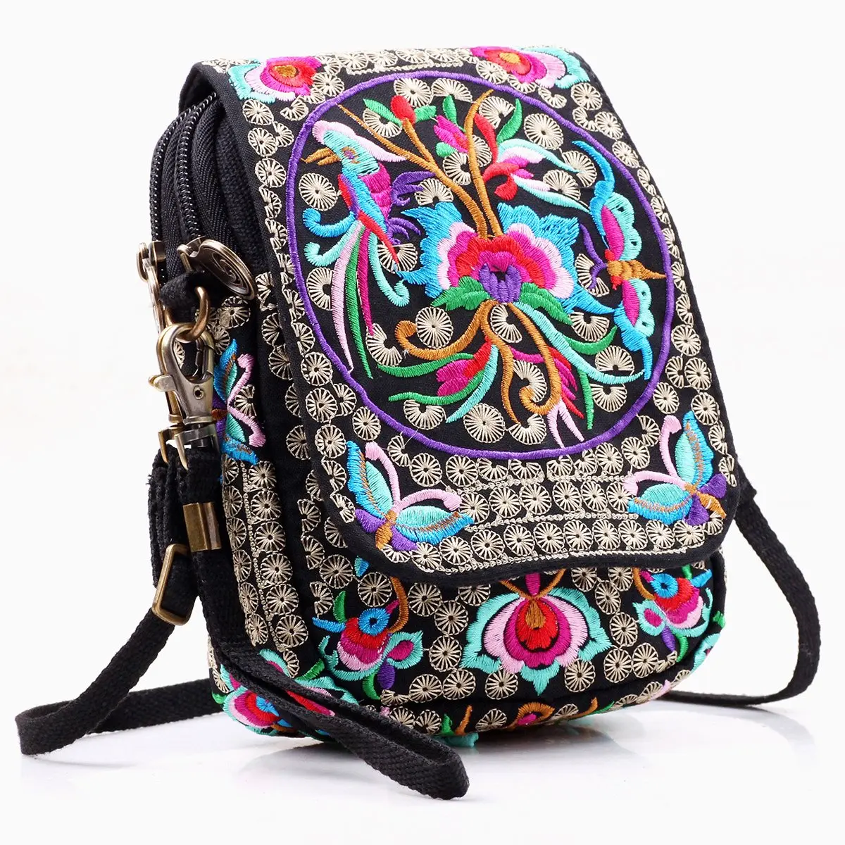 SILKAREA Embroidered Crossbody Bag for Women | Mini Handbag with Adjustable Strap (7.4 in) | Stylish Canvas Wallet - view 2