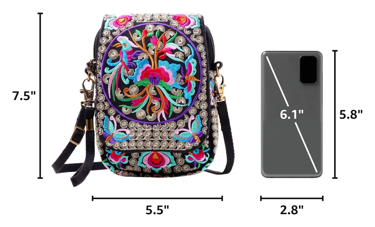 SILKAREA Embroidered Crossbody Bag for Women | Mini Handbag with Adjustable Strap (7.4 in) | Stylish Canvas Wallet - view 3
