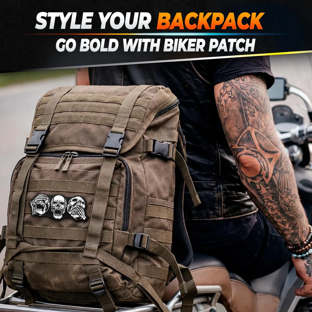 Reluen Skull Biker Patches for Vests, 8.99 x 4 cm (3.54 x 1.57 in) | Iron-On & Sew-On Embroidered Polyester Cotton - view 8