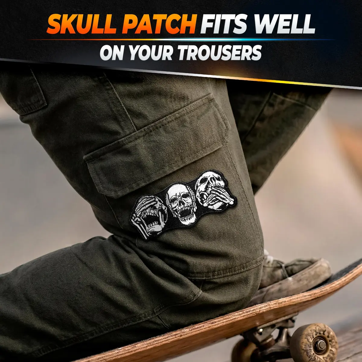 Reluen Skull Biker Patches for Vests, 8.99 x 4 cm (3.54 x 1.57 in) | Iron-On & Sew-On Embroidered Polyester Cotton - view 9