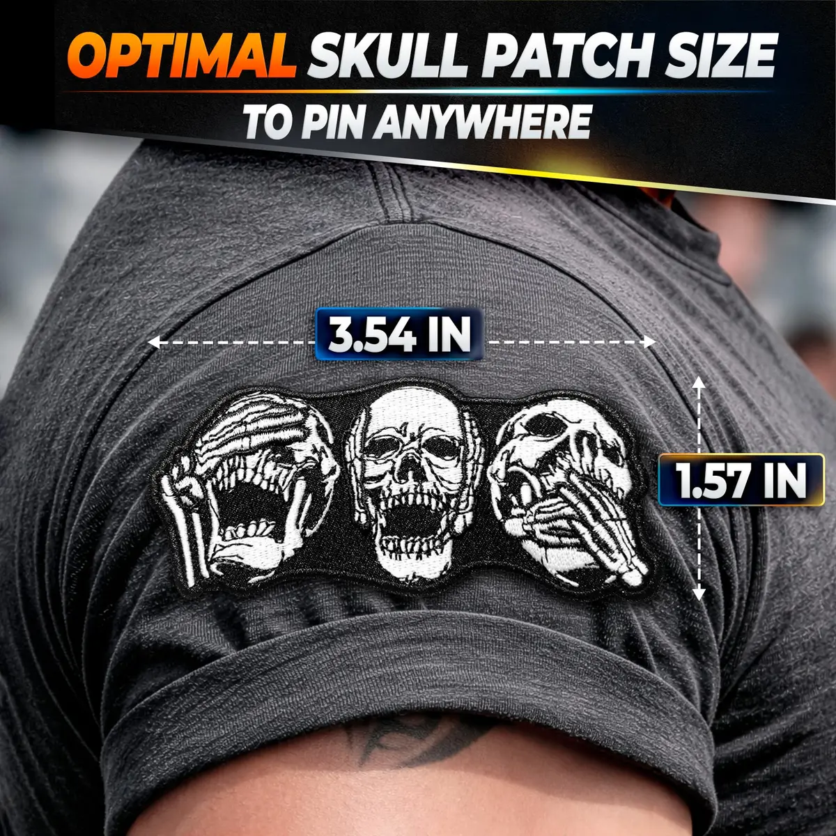 Reluen Skull Biker Patches for Vests, 8.99 x 4 cm (3.54 x 1.57 in) | Iron-On & Sew-On Embroidered Polyester Cotton - view 2