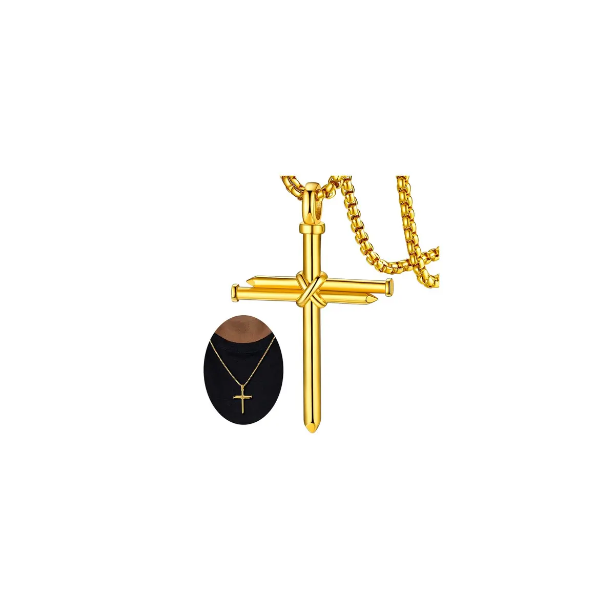 FaithHeart Nail Cross Necklace for Men, Gold Cross Pendant 54mm x 35mm | Stainless Steel Christian Jewelry - main product image