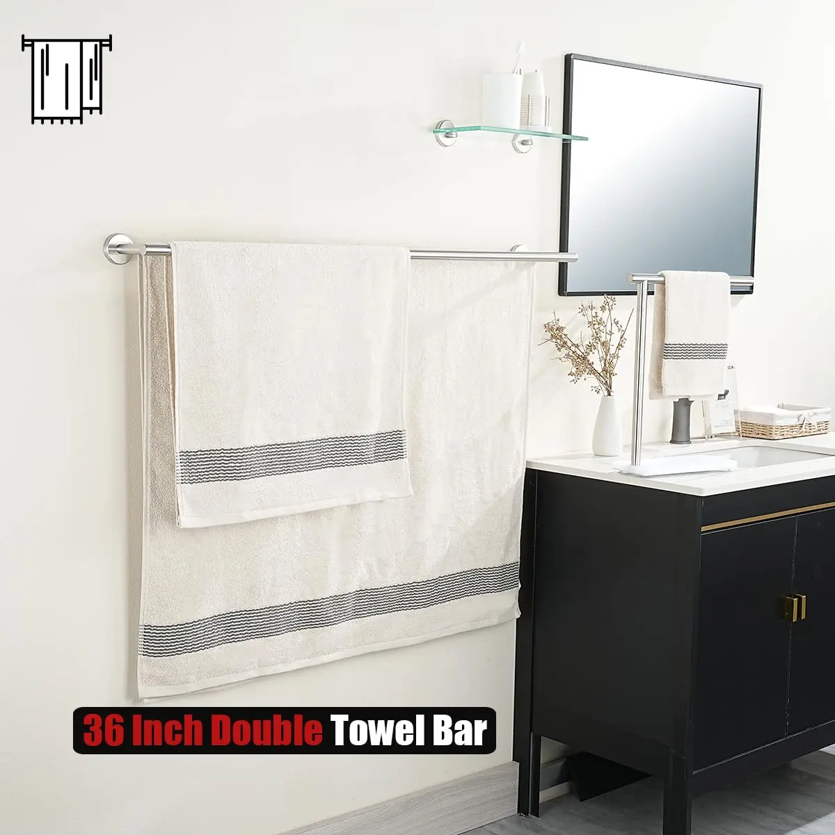 JQK Double Bath Towel Bar 39 Inch (99 cm) Brushed Stainless Steel | Wall Mount Holder for Bathroom - view 5