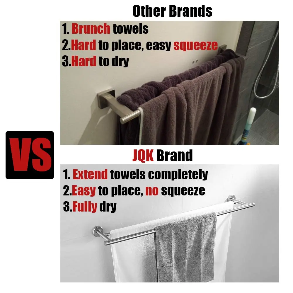 JQK Double Bath Towel Bar 39 Inch (99 cm) Brushed Stainless Steel | Wall Mount Holder for Bathroom - view 8