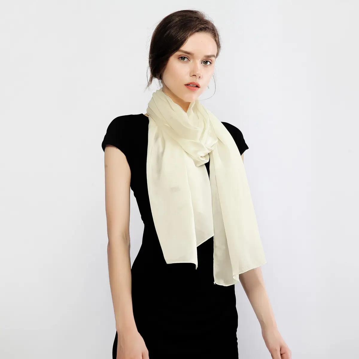 RIIQIICHY Women Shawls and Wraps for Evening Dresses 70.8"L x 35.4"W Ivory Silk Scarf Formal Silky Pashmina for Weddings - view 6