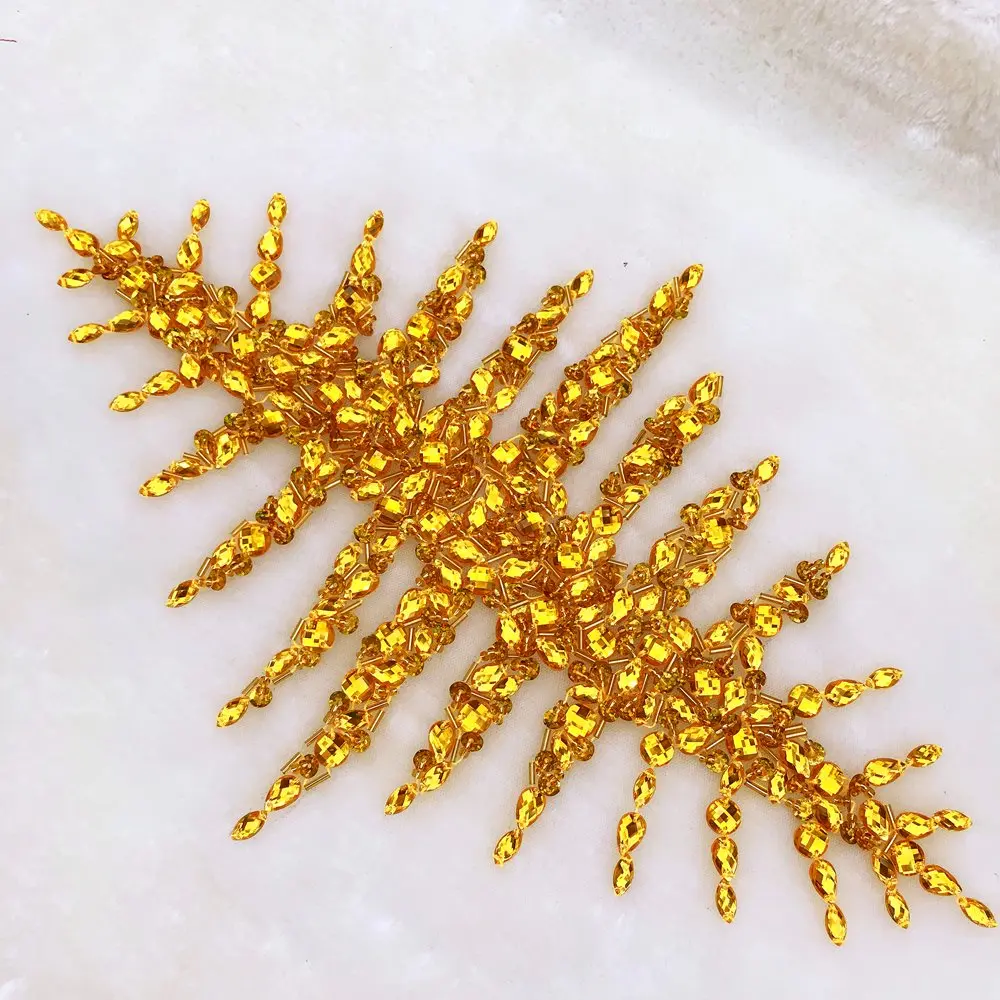 succi shan Fabric Applique Patch 20x33cm | Beaded Floral Embroidered for Wedding & DIY - view 2