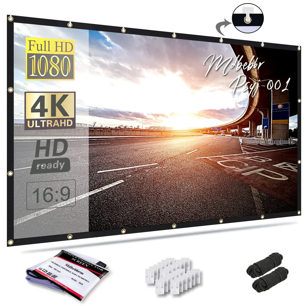 Mdbebbron 120 Inch Projector Screen 3.05 m (104" x 58") | Anti-Crease Portable Home Theater Outdoor Indoor Double Sided Projection - main product image