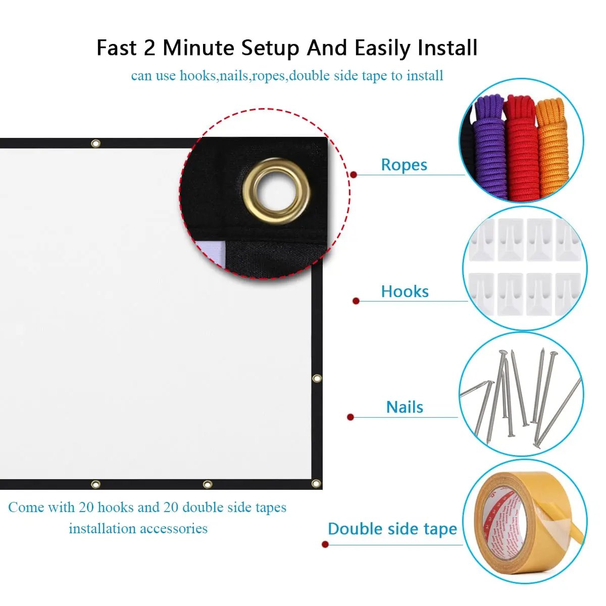 Mdbebbron 120 Inch Projector Screen 3.05 m (104" x 58") | Anti-Crease Portable Home Theater Outdoor Indoor Double Sided Projection - view 3