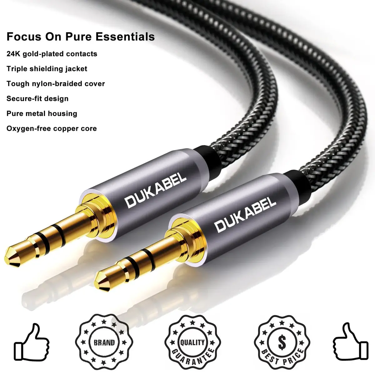 DUKABEL 3.5mm AUX Cable Male to Male 1.22m (4 Ft) | Nylon Braided Stereo Audio Cord - view 4