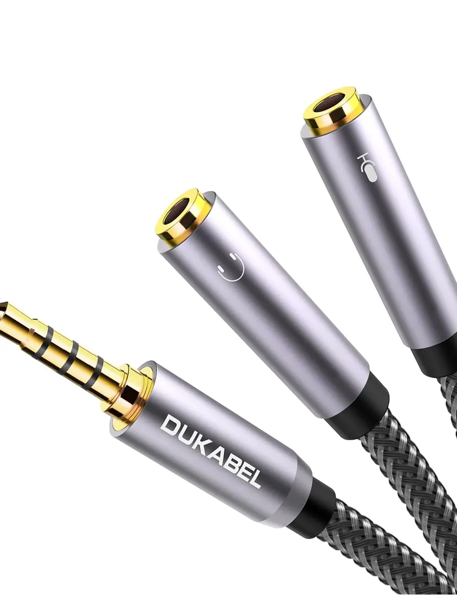 DUKABEL Headsets Adapter 3.5mm Splitter 30cm | Dual Audio & Mic Connection, Gold-Plated, Compatible with PC, Xbox, PS4 - main product image